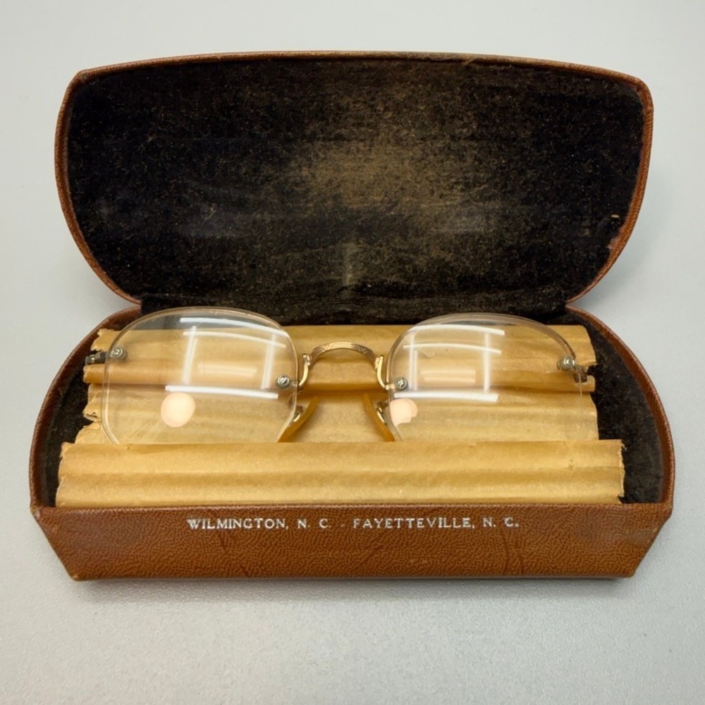 Vintage Gold Filled Wire Frame Glasses with Original Case and‎ Paper Signed